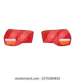 Pair of modern car rear lights is shining red light, indicating the vehicle is braking or signaling