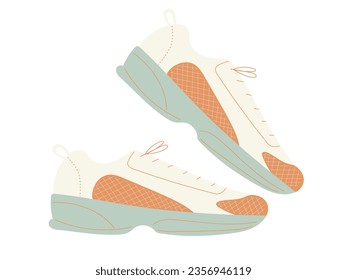 Pair of modern comfortable sneakers, sports and casual trainers. Isolated vector illustration in flat design