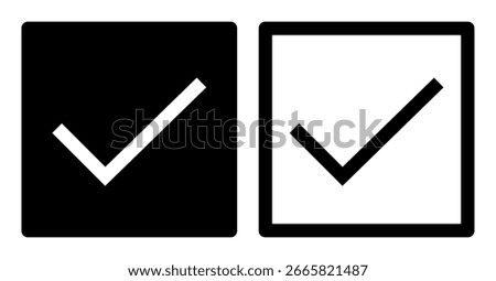 A pair of mono vector checkbox icons with one filled and one outlined designed for user interface elements web forms and UX UI design projects.