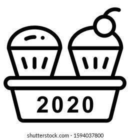 Pair of Muffin with Letter 2020 Concept, New Year Party Cup Cake Vector Icon Design