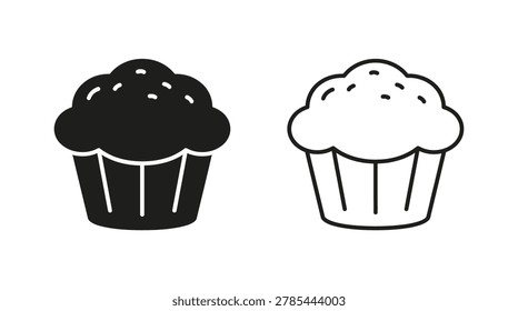 A pair of muffins are depicted in contrasting black fill and white outline styles, presented as a clean silhouette.