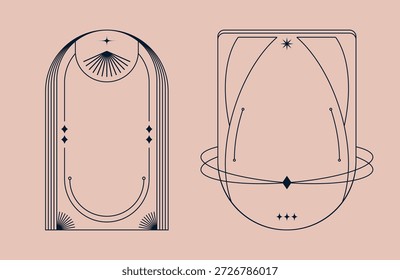 Par de marcos místicos del arco del melocotón con los rayos del sol para el diseño estético espiritual
