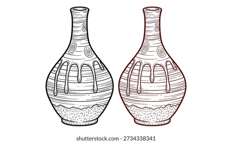 Par de jarrones de cuello estrecho con patrones de grano de madera y gotas de esmalte decorativo en línea de arte negro y rojo