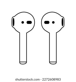 Pair of new wireless earbud headphones line art vector icon for apps and websites. Air pods, airpods.