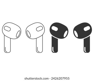 Pair of new wireless earbud headphones flat vector line icon set for apps and websites
