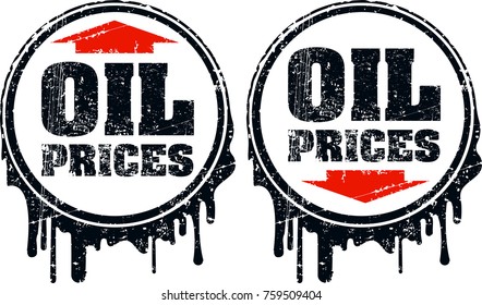 Pair of oil prices grunge design with up and down arrow, showing a decline  and rise in oil prices