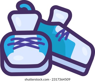 Pair of old shabby sports sneakers of children shoes. Items out of use and subject to disposal. Recycling of textile industrial products. Simple cartoon outline vector icon isolated on white back