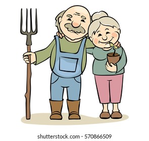 A pair of older gardeners / Vector illustration -- elderly women and men engaged in horticulture