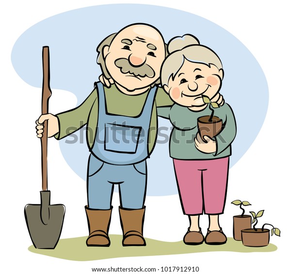 Pair Older Gardeners Vector Illustration Elderly Stock Vector (Royalty ...