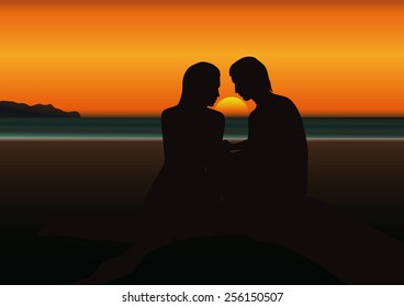 pair on beach vector illustration background