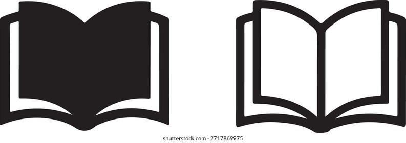 Ein Paar offener Büchersymbole, eines mit einfarbigem Schwarz und das andere mit weißem Umriss.