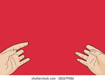Pair of open disabled hands over red background
