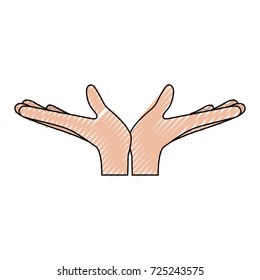pair open hands gesture on color crayon silhouette vector illustration