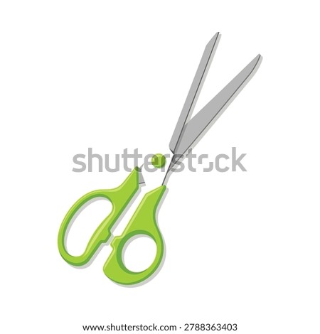 Pair of open scissors with green handles vector illustration scissors handmade