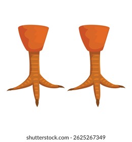 Pair of orange chicken feet isolated on white background, representing poultry farming, meat production, or cooking ingredients