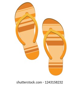 Pair of Orange flip flops. Beach slippers sandals isolated on white background.
