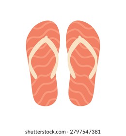 Pair of orange flip flops with wave pattern Top view of summer beach sandals for holiday and vacation