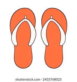 Pair of orange flip-flop in cartoon style. Summer time slippers, shoes design for male and female. Vector illustration isolated on a white background.