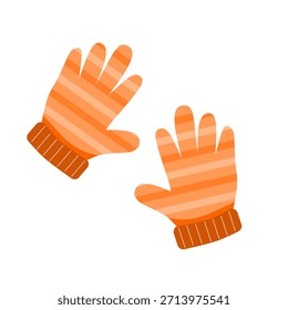 Un par de guantes naranjas para el invierno sobre fondo blanco ilustración. Guantes cálidos y acogedores. 