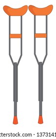 A pair of orange and grey metal crutches used for disabled people vector color drawing or illustration 