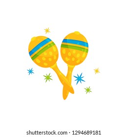 Pair of orange maracas. Festive attributes of Brazilian carnival. Musical instrument. Flat vector icon