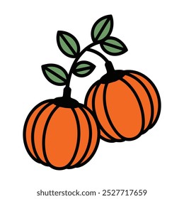 Um par de abóboras laranja com verde Folhas Ilustração