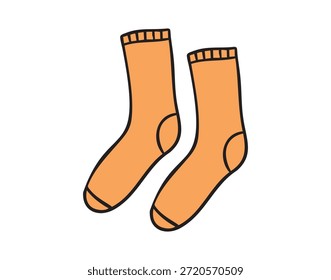 Pair of orange socks, hand drawn doodle. Vector illustration.