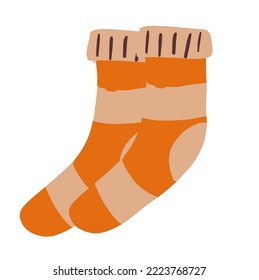 Par de medias anaranjadas aisladas en blanco. Ilustración del vector Doodle