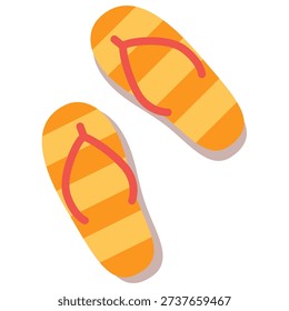 Pair of orange and yellow striped flip flops featuring red straps symbolizes fun summer vacation days and essential poolside or beach walking gear.