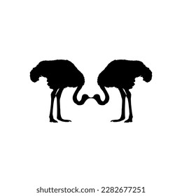 Pair of the Ostrich Silhouette for Logo, Pictogram, Art Illustration or Graphic Design Element. Vector Illustration