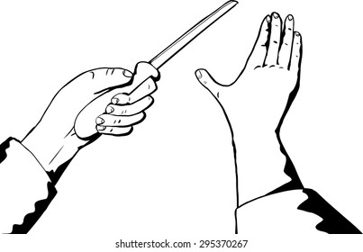 Pair of outlined hands chopping with knife