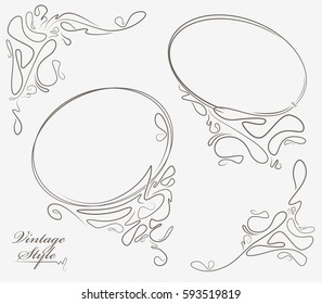 Pair of oval outline frame and decorative corner elements. 