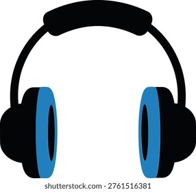 A pair of over-ear headphones with blue ear cushions and black frame Vector