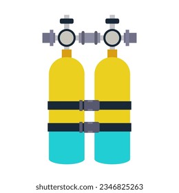 Pair of oxygen tanks for scuba diving. Scuba diving equipment vector illustration. Gear for diving isolated on white background. Sports concept