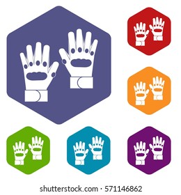 Pair of paintball gloves icons set rhombus in different colors isolated on white background
