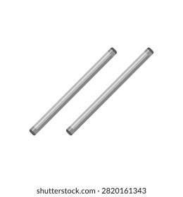 Pair of parallel metallic silver rods or pipes, industrial construction components for modern structural engineering, or architectural projects