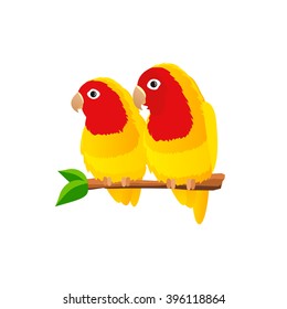 Pair of parrots lovebirds on white background