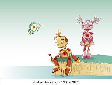 A pair of passionate robots and a heart key.