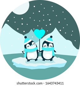 un par de pingüinos enamorados en las montañas