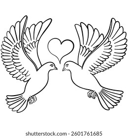 pombo de par ou pomba voam juntos como o rabisco de linha de casal. Feitas por humanos. Não gerado pela IA.