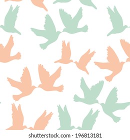 Pair of pigeons on a white background. Seamless pattren pastel color. vector