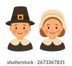 A pair of pilgrims. Thanksgiving design. Isolated white background. Flat style vector illustration.