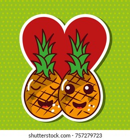 pair pineapple fruit kawaii cheerful love heart
