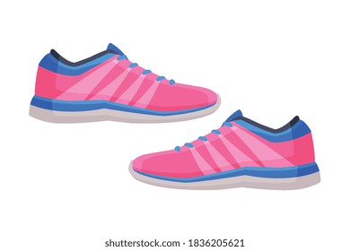 Pair of Pink Athletic Shoes, Fitness and Sports Equipment Vector Illustration on White Background