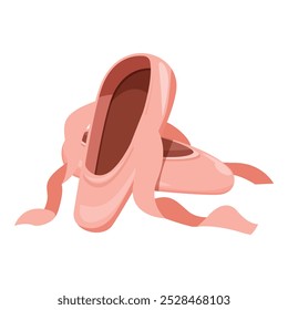 Pair of pink ballet shoes are lying on each other with satin ribbons tied around them