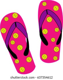 Pair of pink beach slippers. Vector illustration.