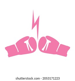 Pair of pink boxing gloves punch to each other. Women boxing. Poster Girl power. Vector