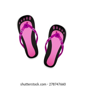 Pair pink design flip flop, vivid colors, shoe creativity,  girl style, on white background, vector, 