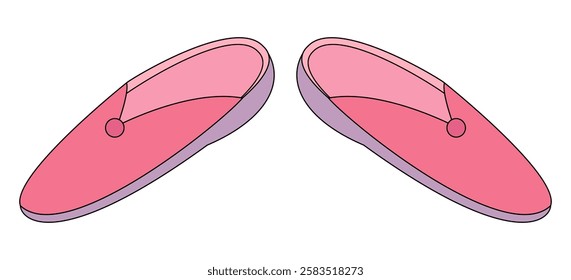 A pair of pink flat slippers with a simple design. Vector illustration.