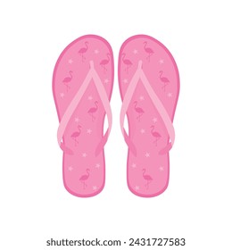 Pair of pink flip-flops on white background